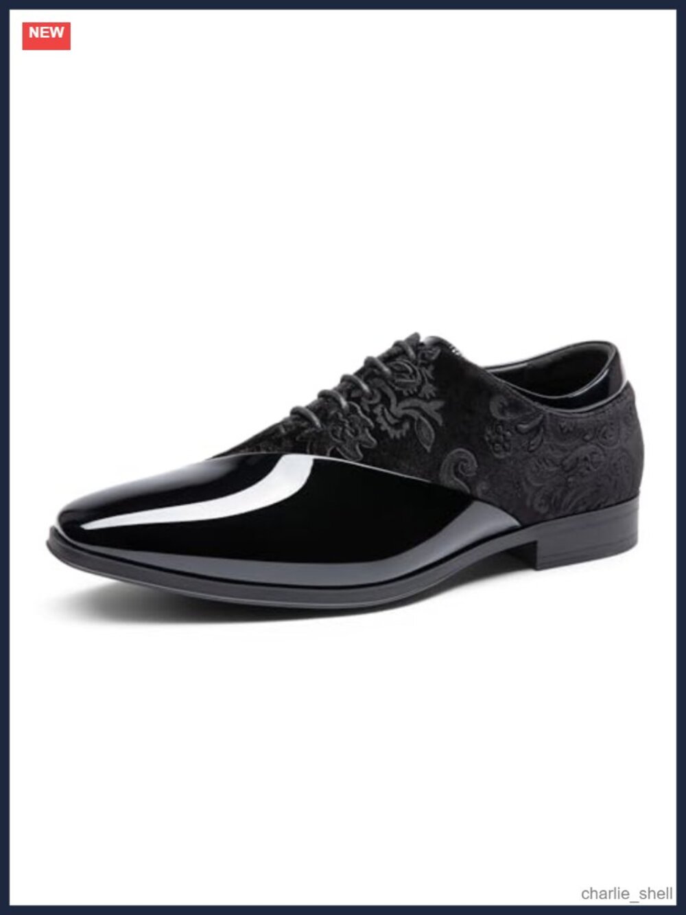 Men's Patent Faux Leather Velvet Tuxedo Oxfords Lace-Up Dress Shoes